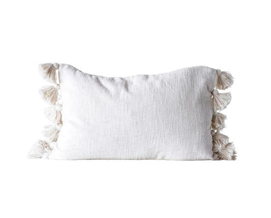 Woven Cotton Slub Lumbar Pillow with Tassels