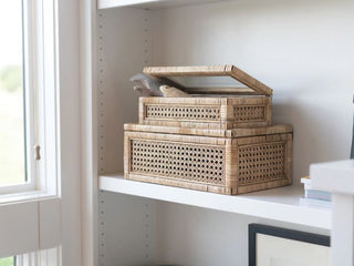 Rattan Display Boxes with Glass Lids - Set of 2