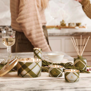 Thymes Frasier Fir Frosted Plaid Votive Candle