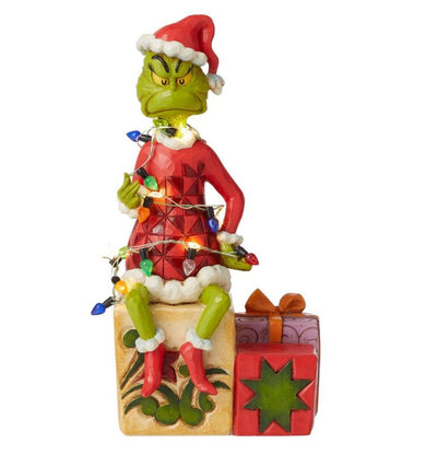 Jim Shore Grinch on Present Wrapped in Lights