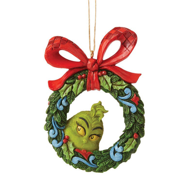 Jim Shore Grinch Peeking Through Wreath Hanging Ornament