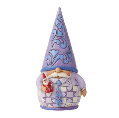 Purple Gnome Holding Santa Figurine