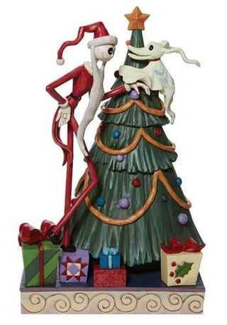 Jim Shore Nightmare Before Christmas: Santa, Jack and Zero with Tree Statue 'Decking the Halls Falalalala' Figurine