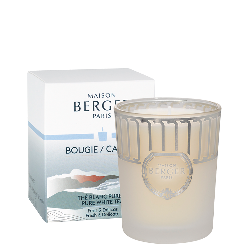 Land Frosted White Scented Candle - Pure White Tea - Maison Berger