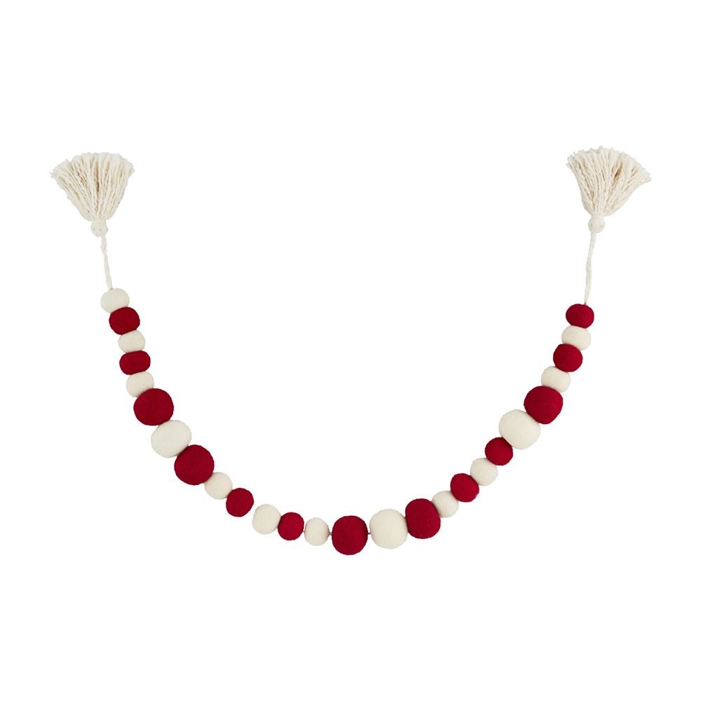Red And White Pom Tassel Garland