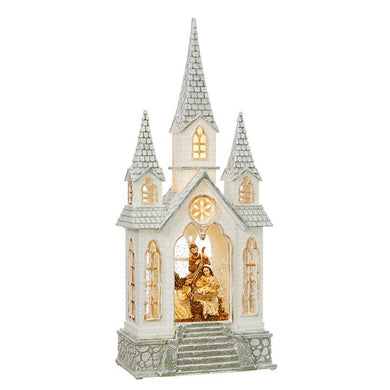 Nativity Lighted Water Lantern Church - White