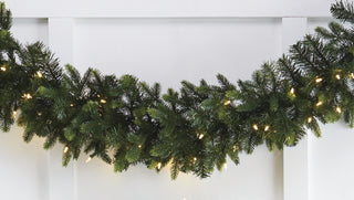 9' Pre-Lit Green Mixed Spruce Christmas Garland With Warm White Lights