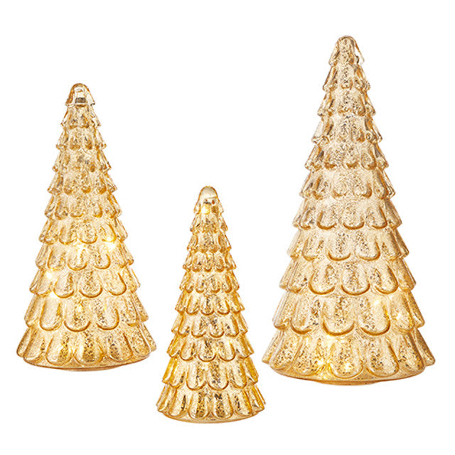 Gold Mercury Glass Lighted Tree - Set of 3