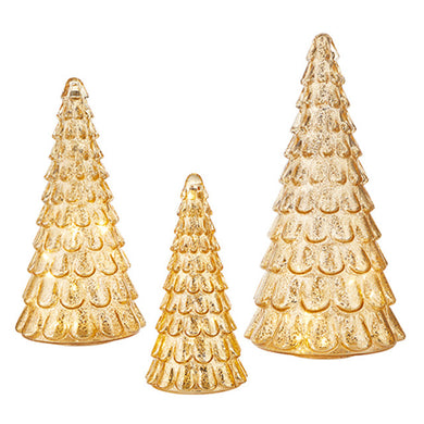 Gold Mercury Glass Lighted Tree - Set of 3