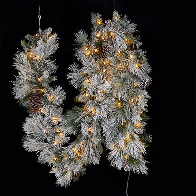 9' Pre-Lit Flocked Pine Garland
