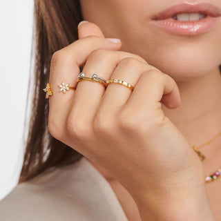 Baguette And Round Cut White Stone Ring - Gold