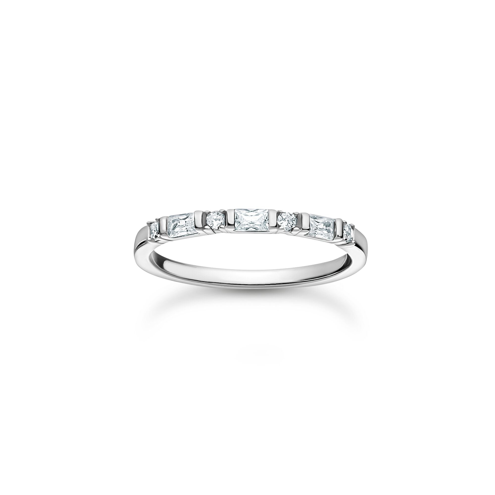 Baguette And Round Cut White Stone Ring - Silver