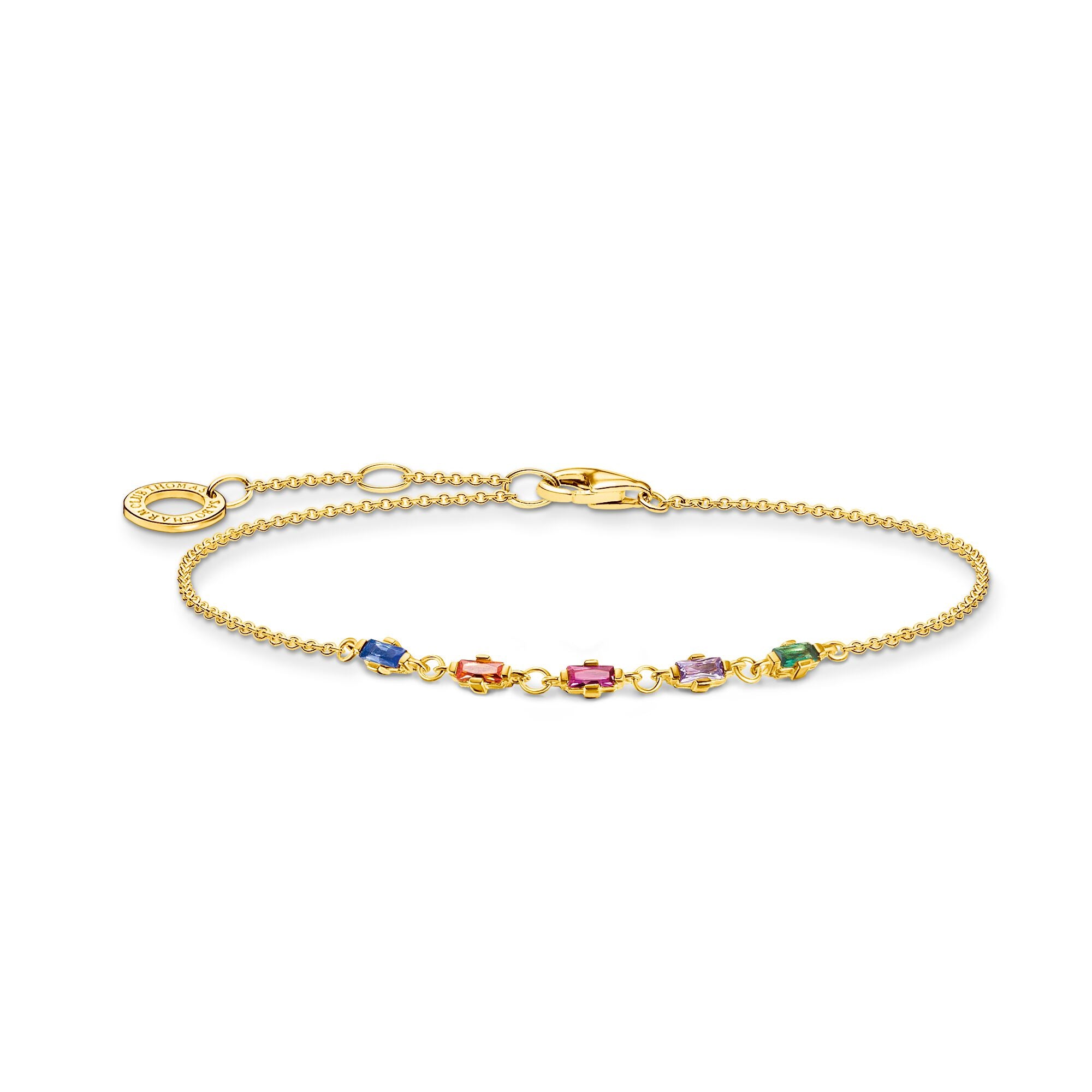 Baguette Rainbow Coloured Stone Bracelet - Gold
