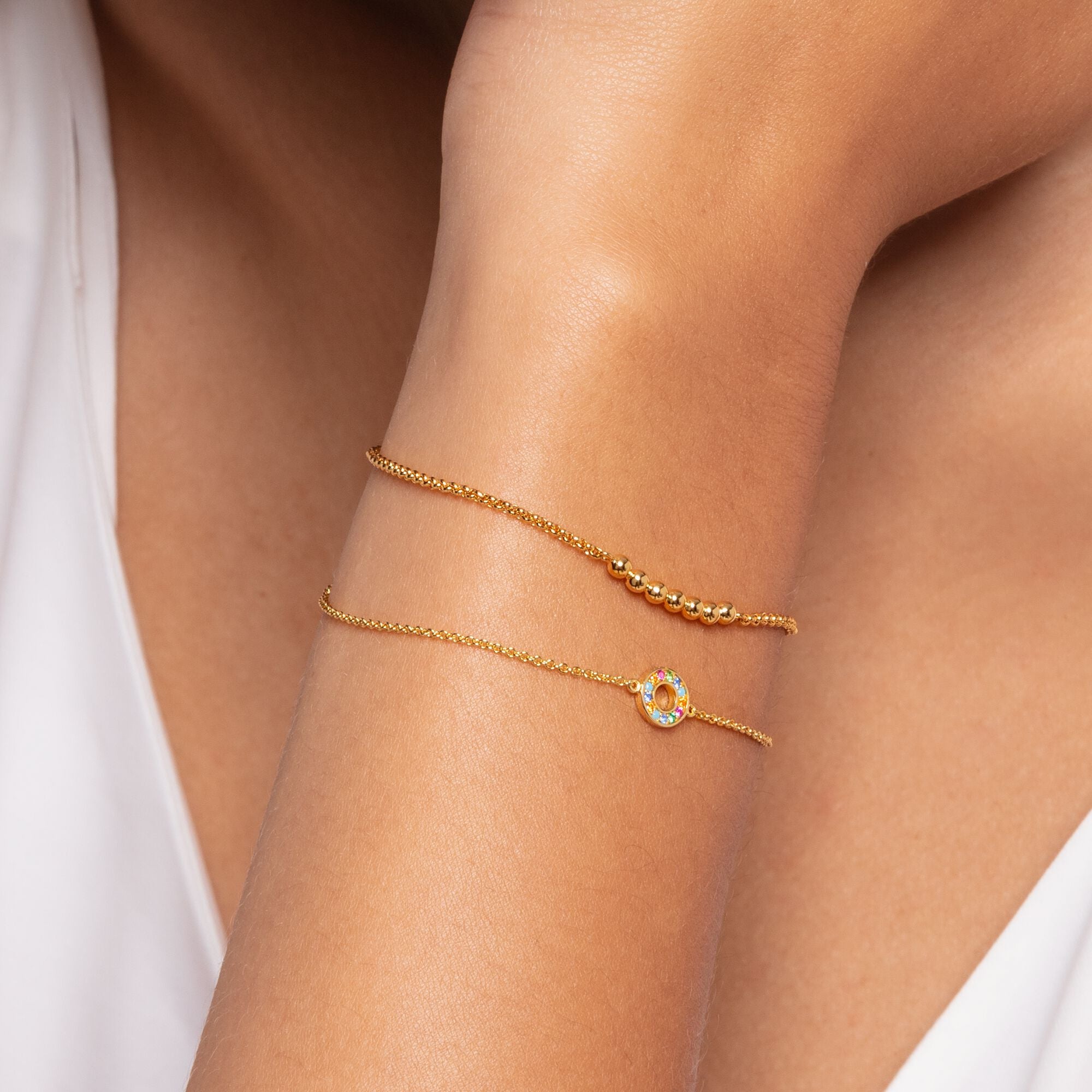 Bracelet With White Dots - Gold
