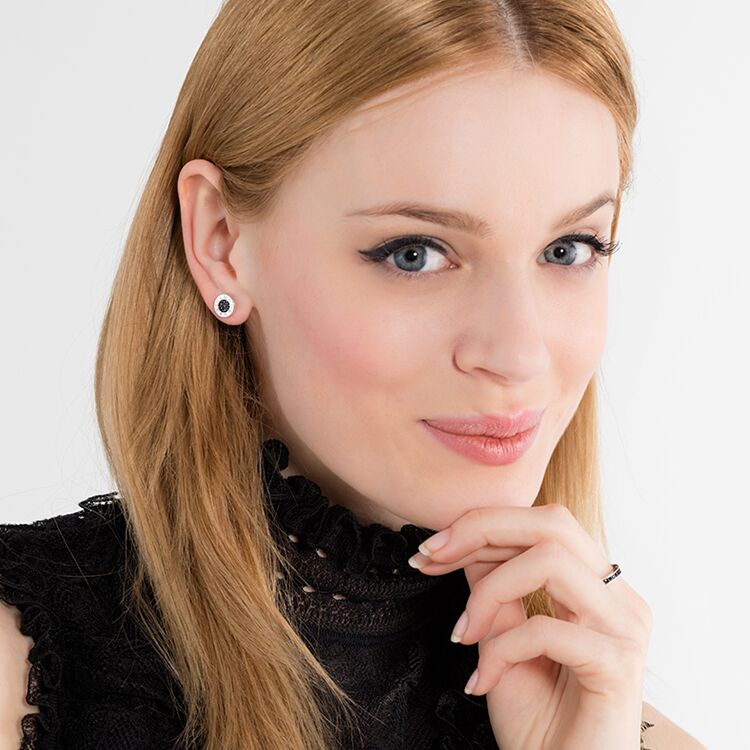 Classic Pavé Black And Silver Ear Studs