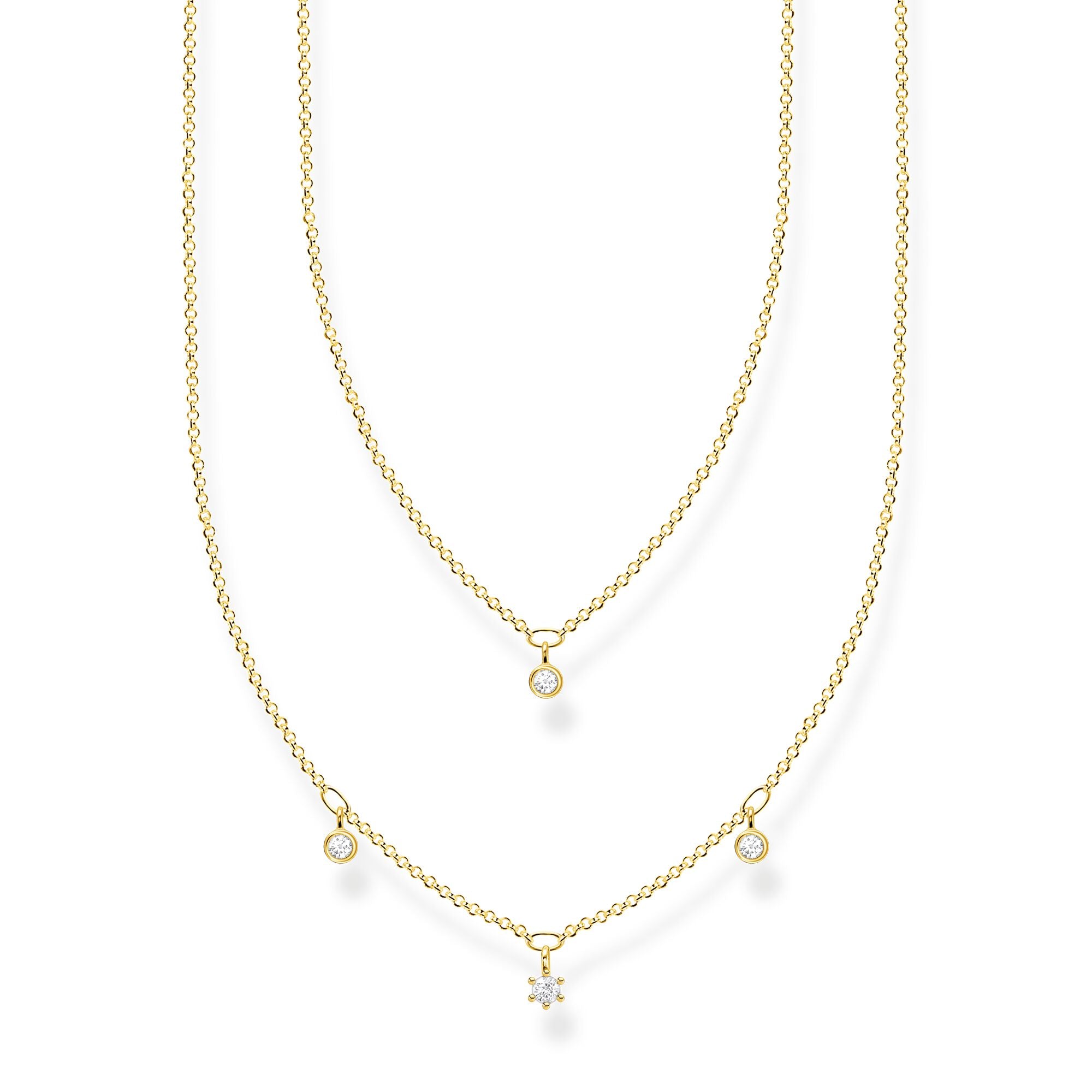 Double Row Necklace With White Stones - Gold