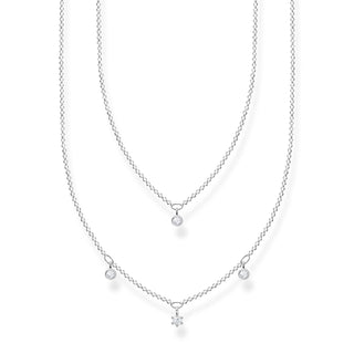 Double Row Necklace With White Stones - Silver