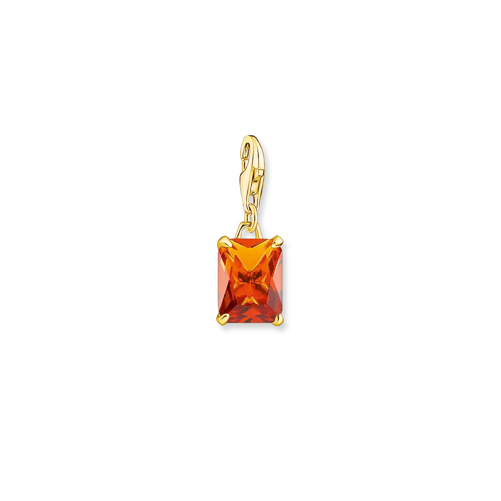 Large Cognac Stone Charm Pendant - Gold