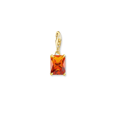 Large Cognac Stone Charm Pendant - Gold
