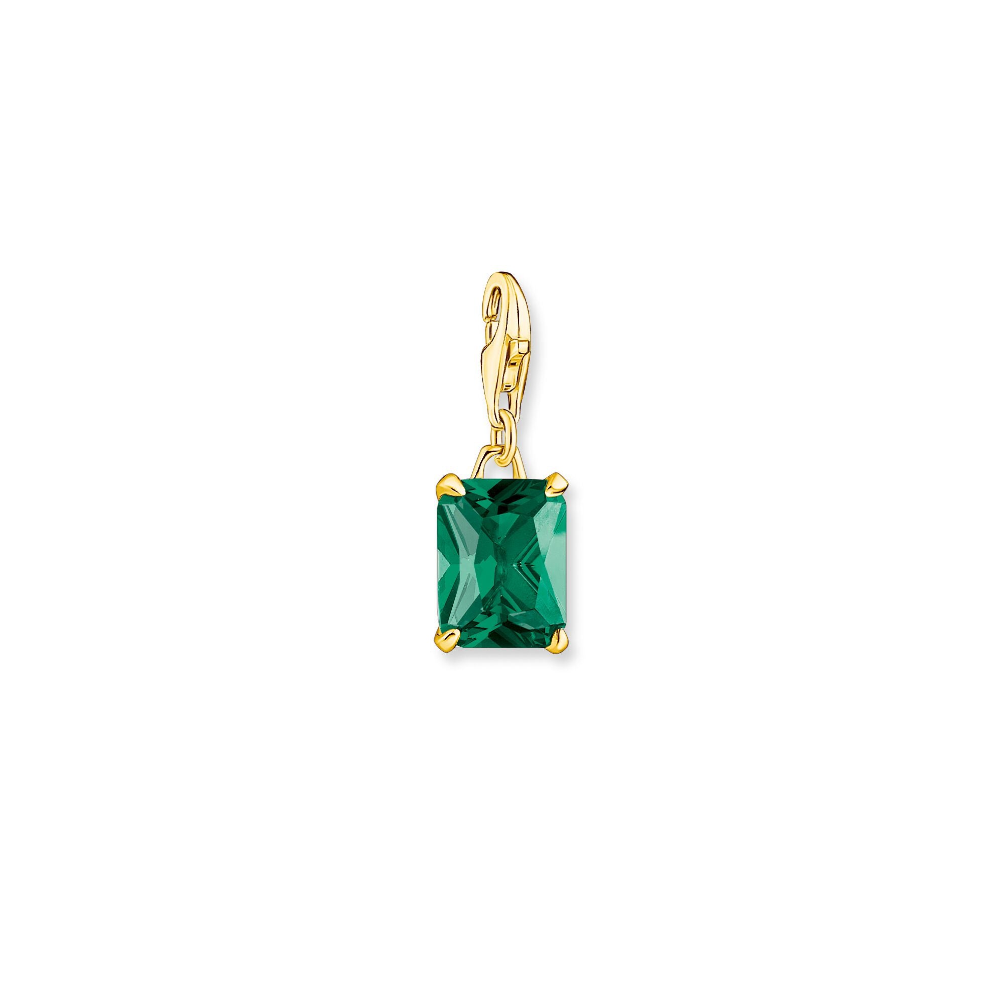 Large Green Stone Charm Pendant - Gold