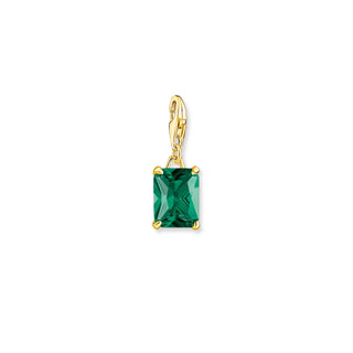 Large Green Stone Charm Pendant - Gold