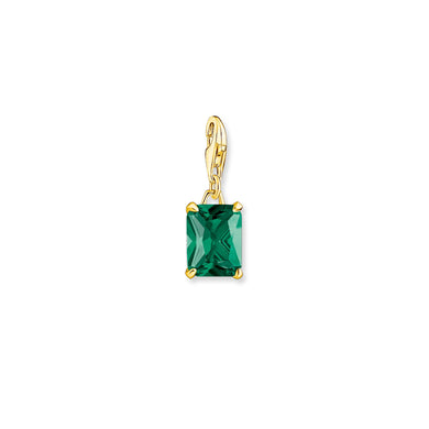 Large Green Stone Charm Pendant - Gold