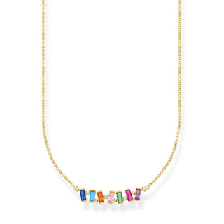 Rainbow Baguette Stone Necklace - Gold