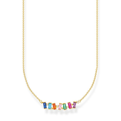 Rainbow Baguette Stone Necklace - Gold