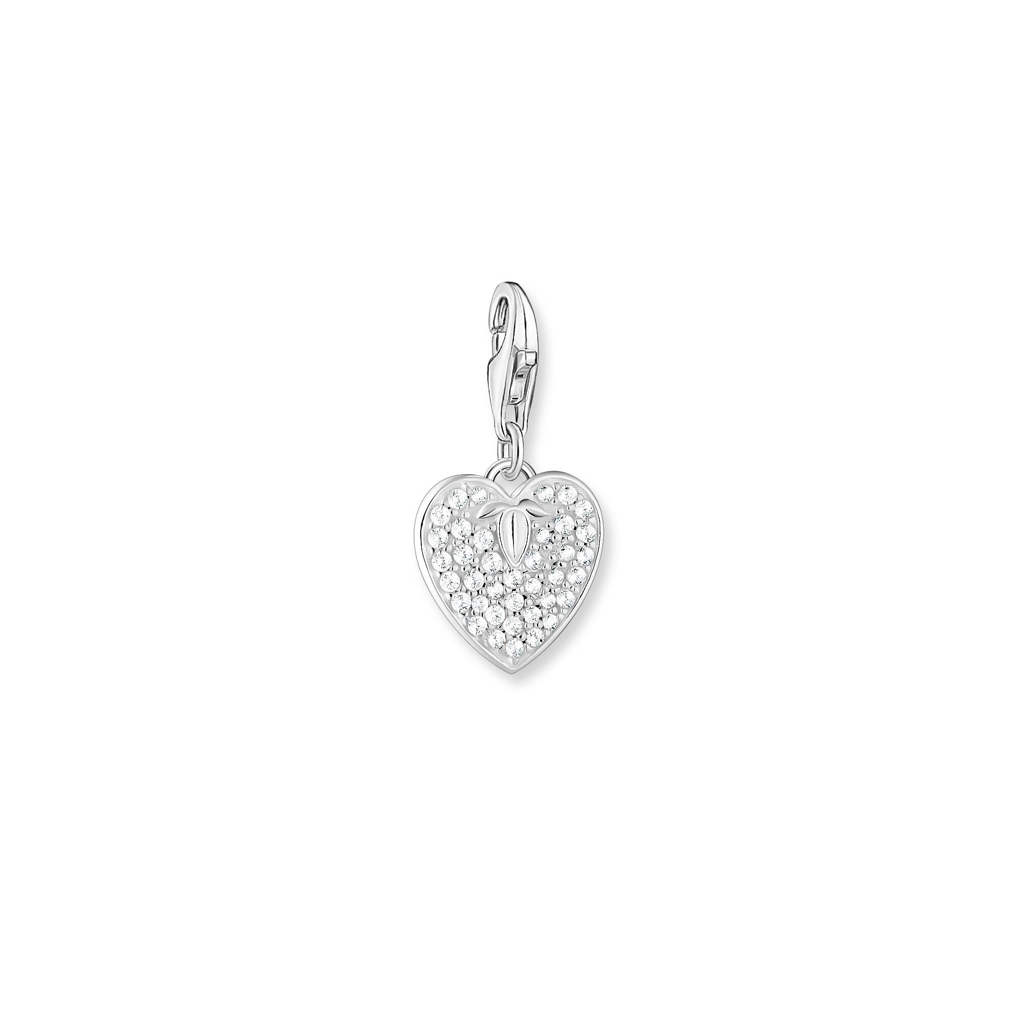 Pavé Heart Pendant Charm - Silver