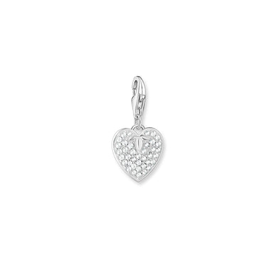 Pavé Heart Pendant Charm - Silver