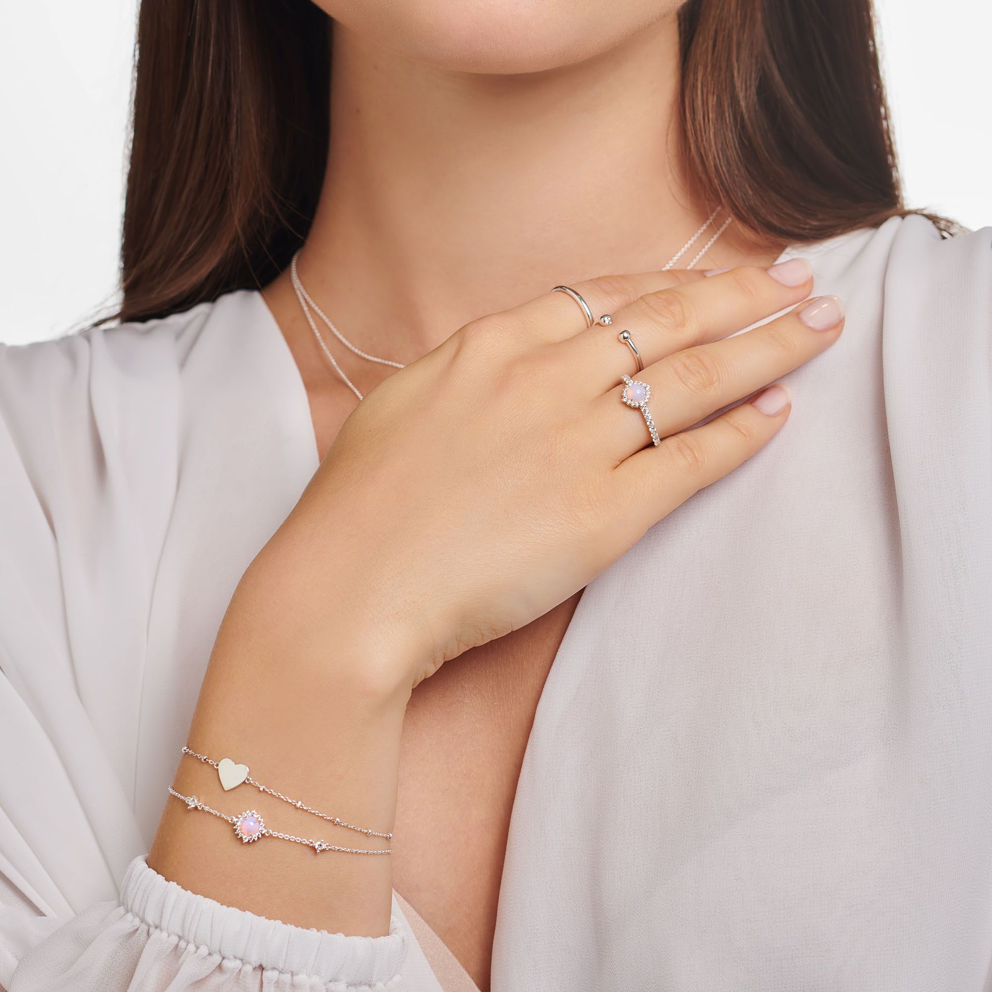 Pink And White Stone Cocktail Ring - Silver