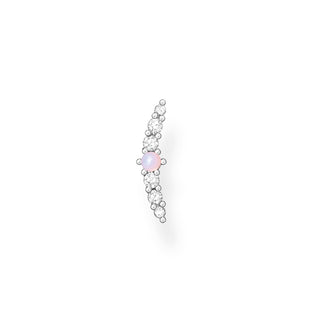 Single Ear Stud Curved Pink And White Stones - Silver