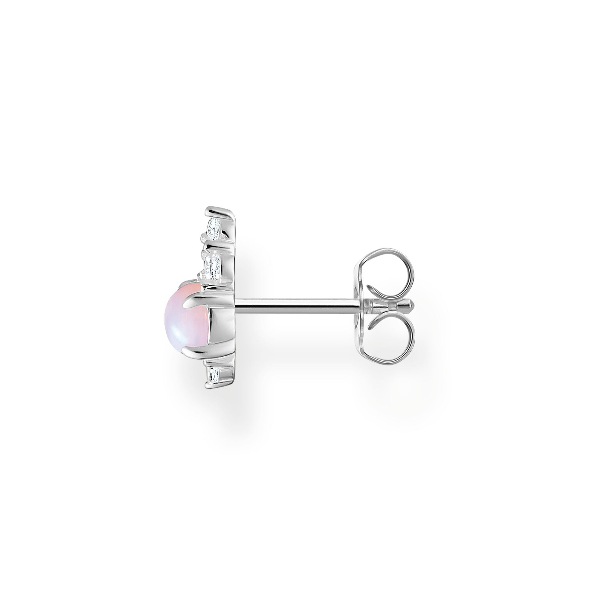 Rose Opal White Stone Ear Stud - Silver