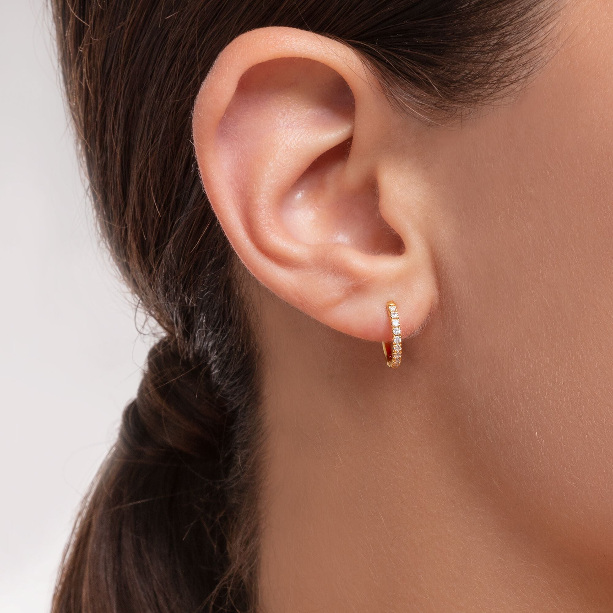 Single Hoop Earring Small White Stones - Gold