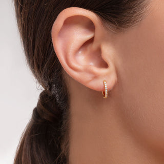 Single Hoop Earring Small White Stones - Gold