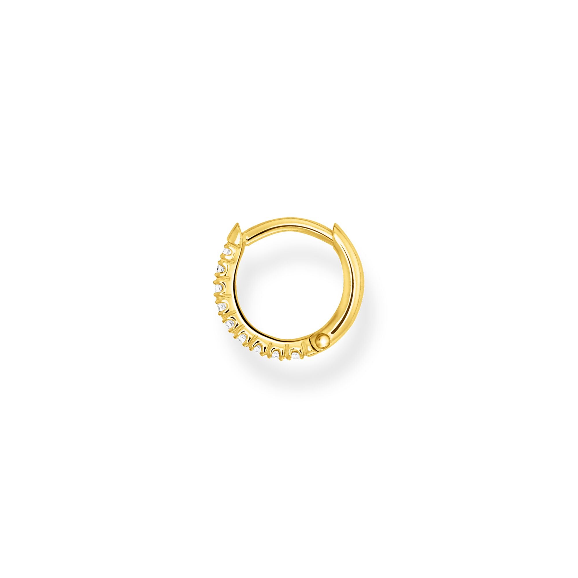 Single Hoop Earring Small White Stones - Gold