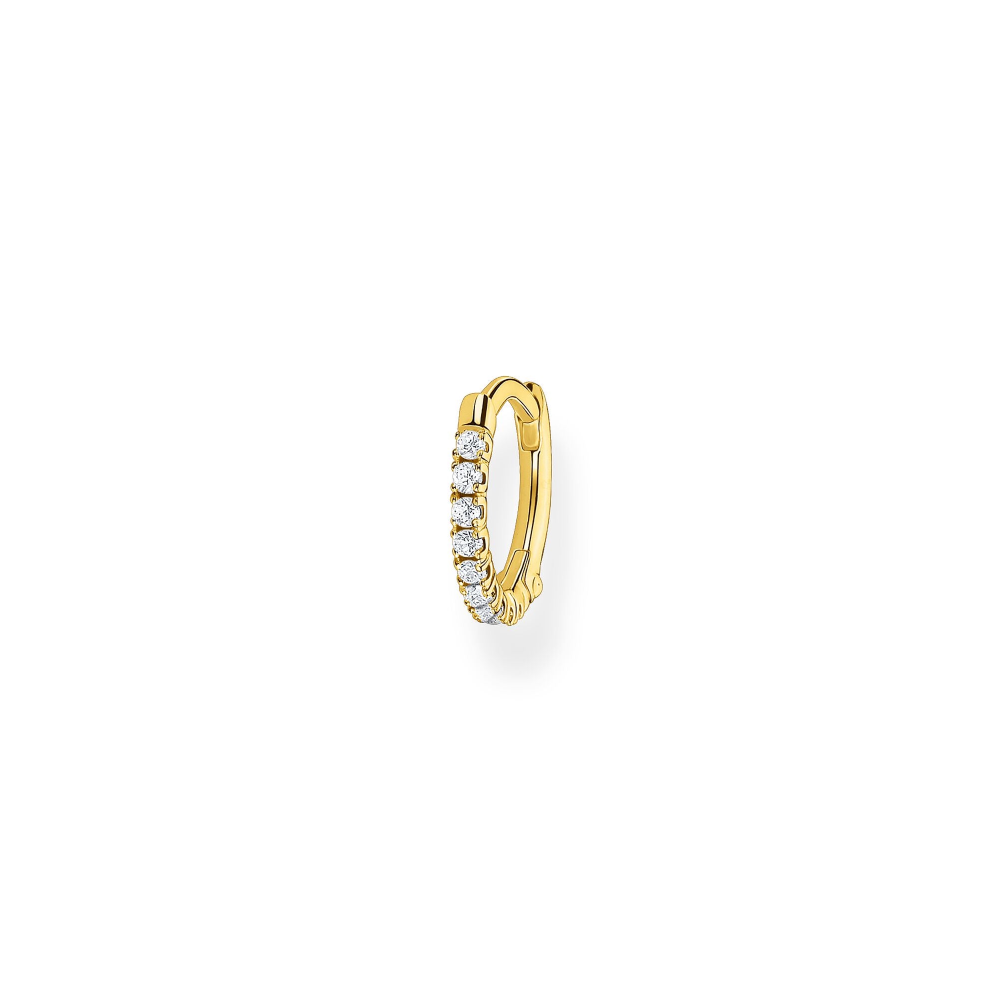 Single Hoop Earring Small White Stones - Gold