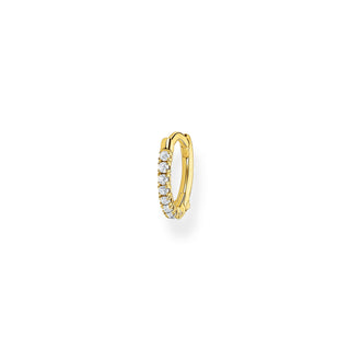 Single Hoop Earring Small White Stones - Gold