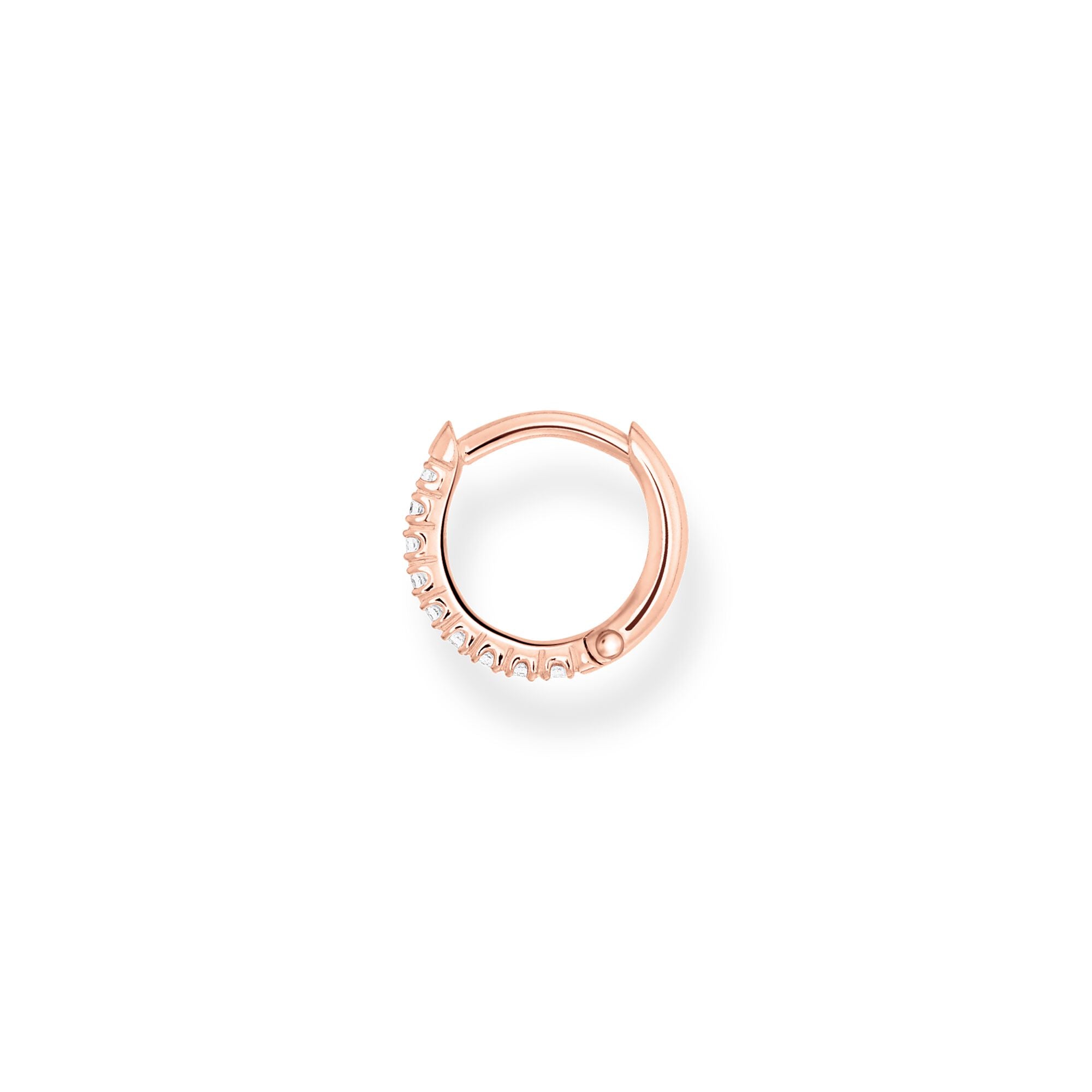 Single Hoop Earring Large White Stones - Rose Gold