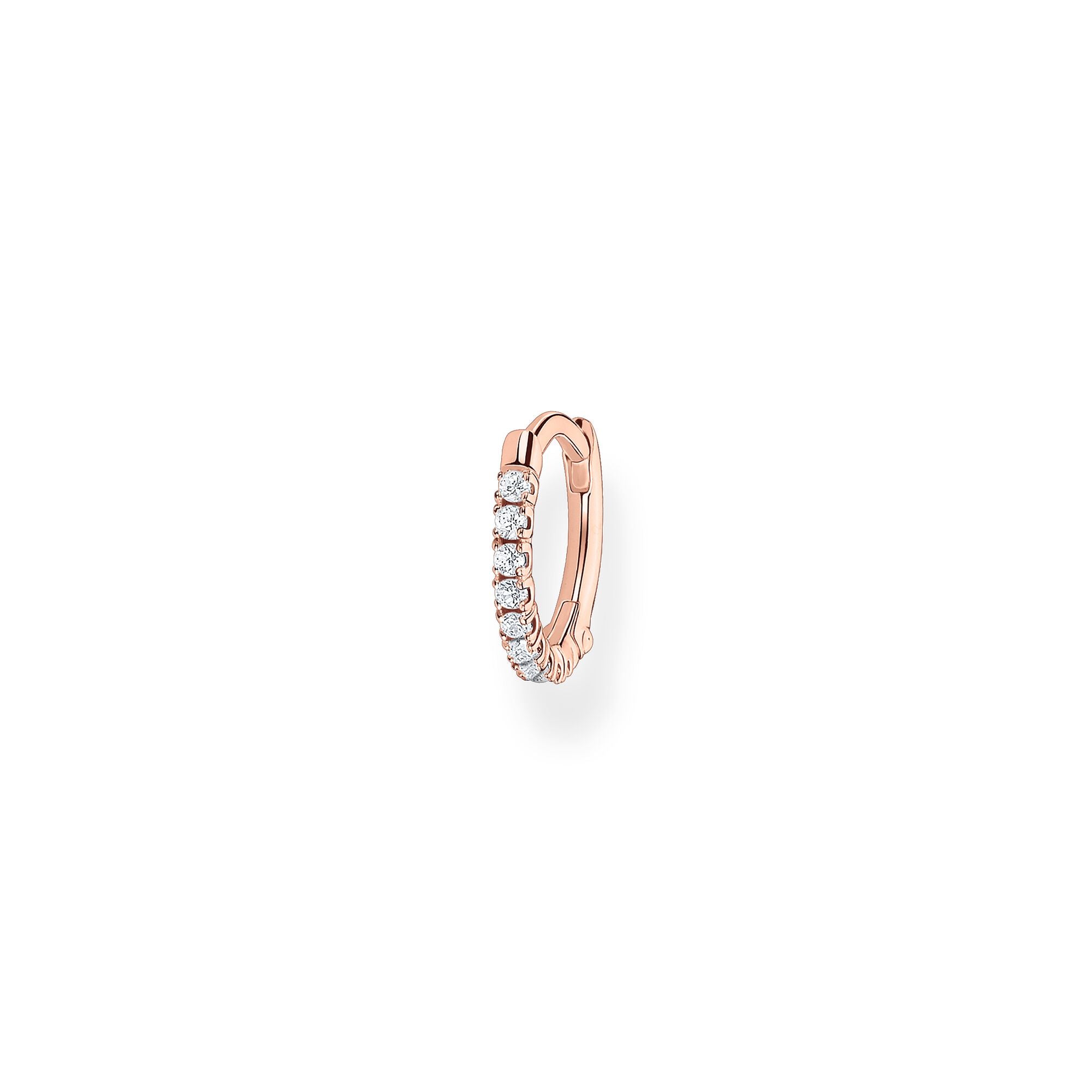 Single Hoop Earring Large White Stones - Rose Gold
