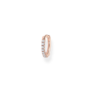 Single Hoop Earring Large White Stones - Rose Gold