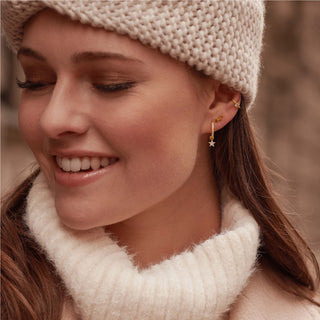 Single Hoop Earring Large White Stones - Gold