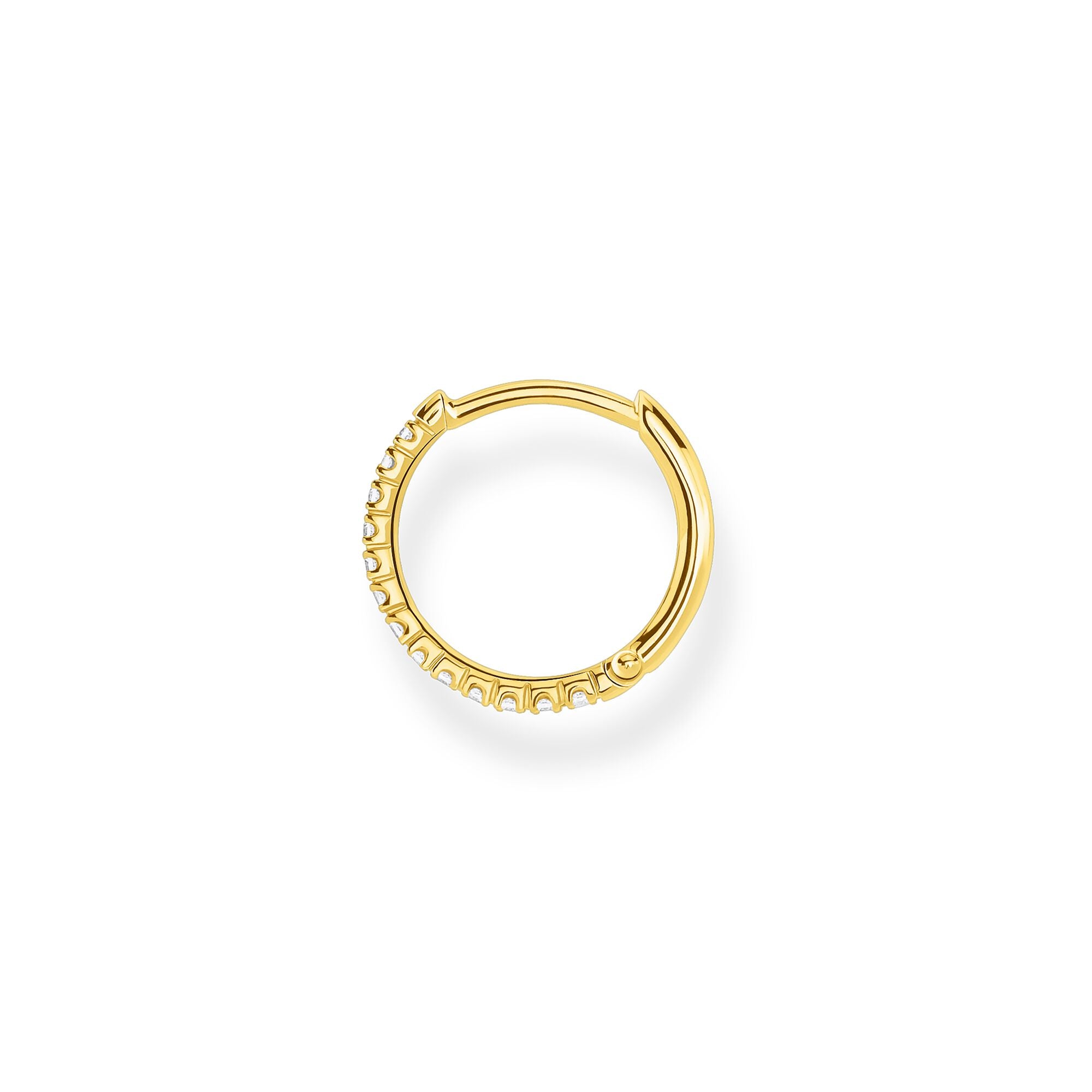 Single Hoop Earring Large White Stones - Gold