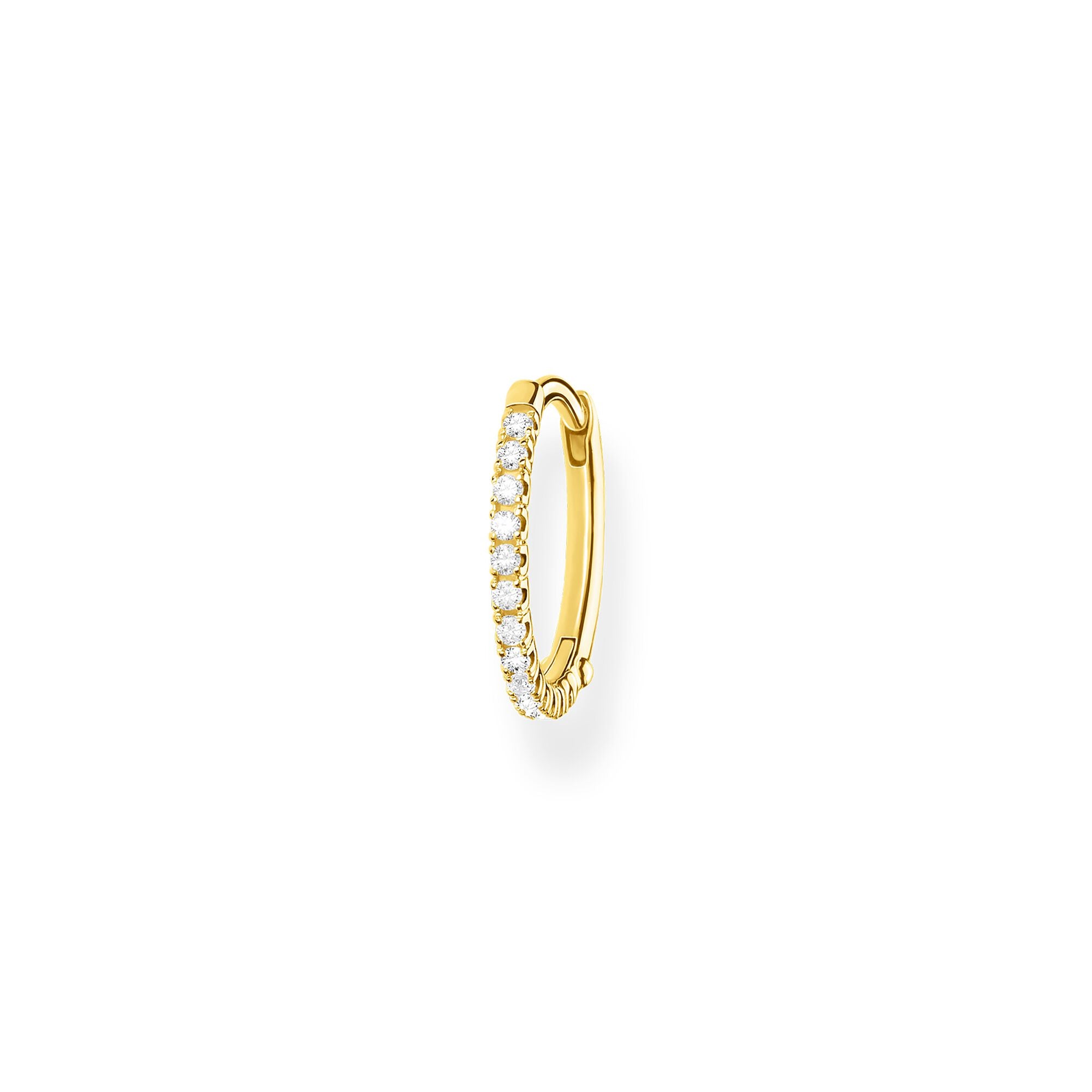Single Hoop Earring Large White Stones - Gold