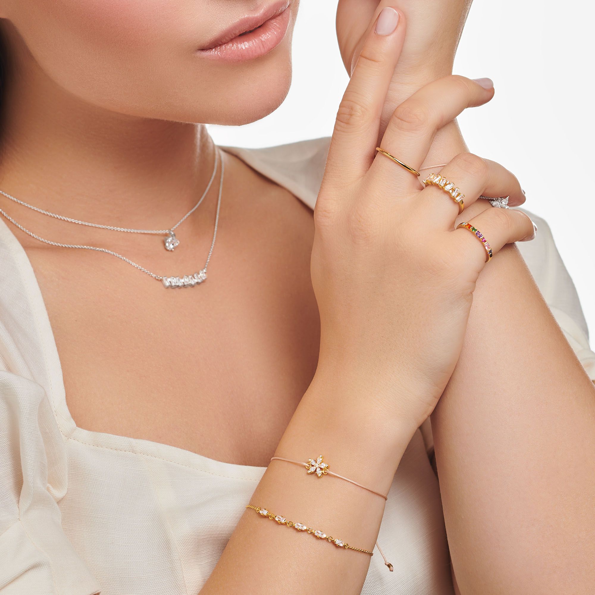 Baguette White Stone Ring - Gold