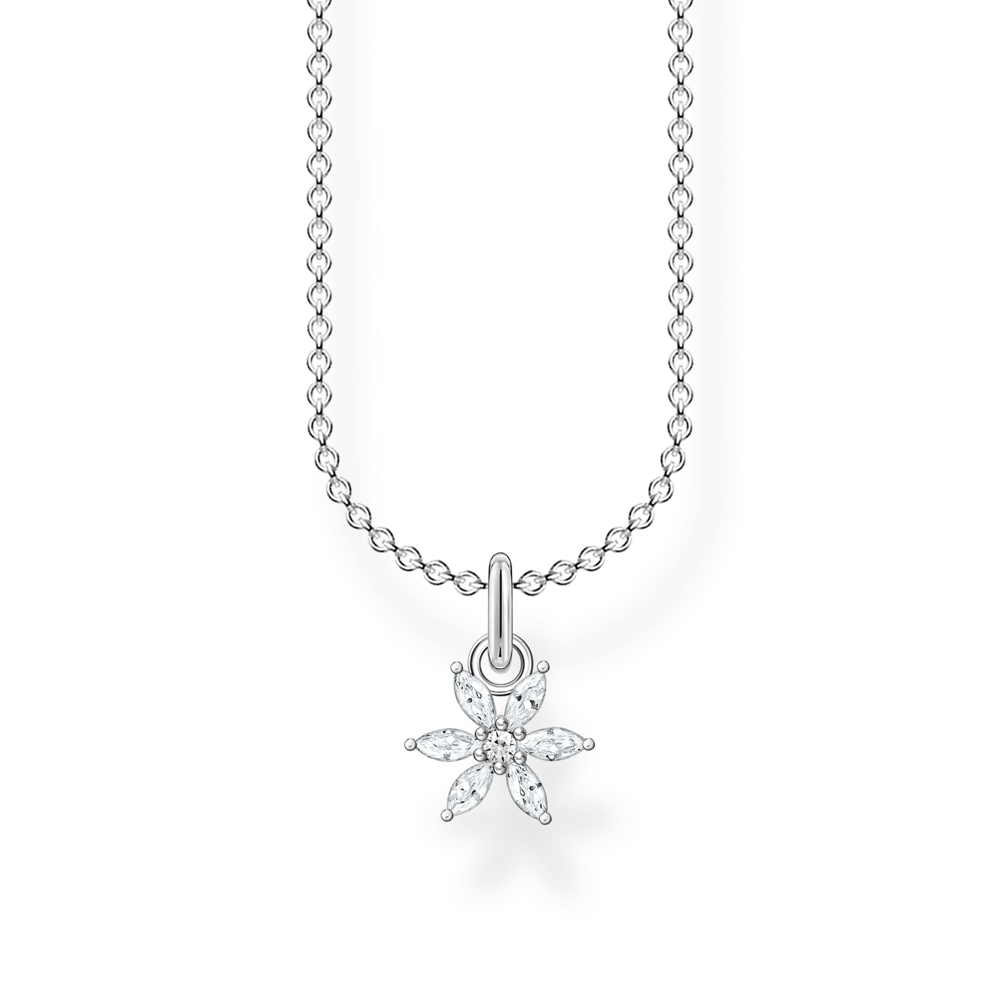 White Stone Flower Necklace - Silver
