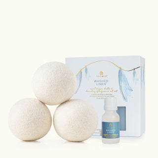 Thymes Washed Linen Wool Dryer Balls & Laundry Fragrance Oil Set