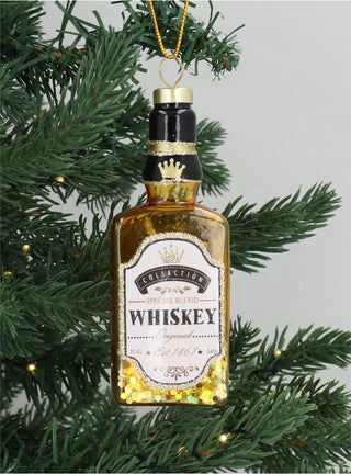 Whiskey Bottle Glitter Glass Hanging Ornament