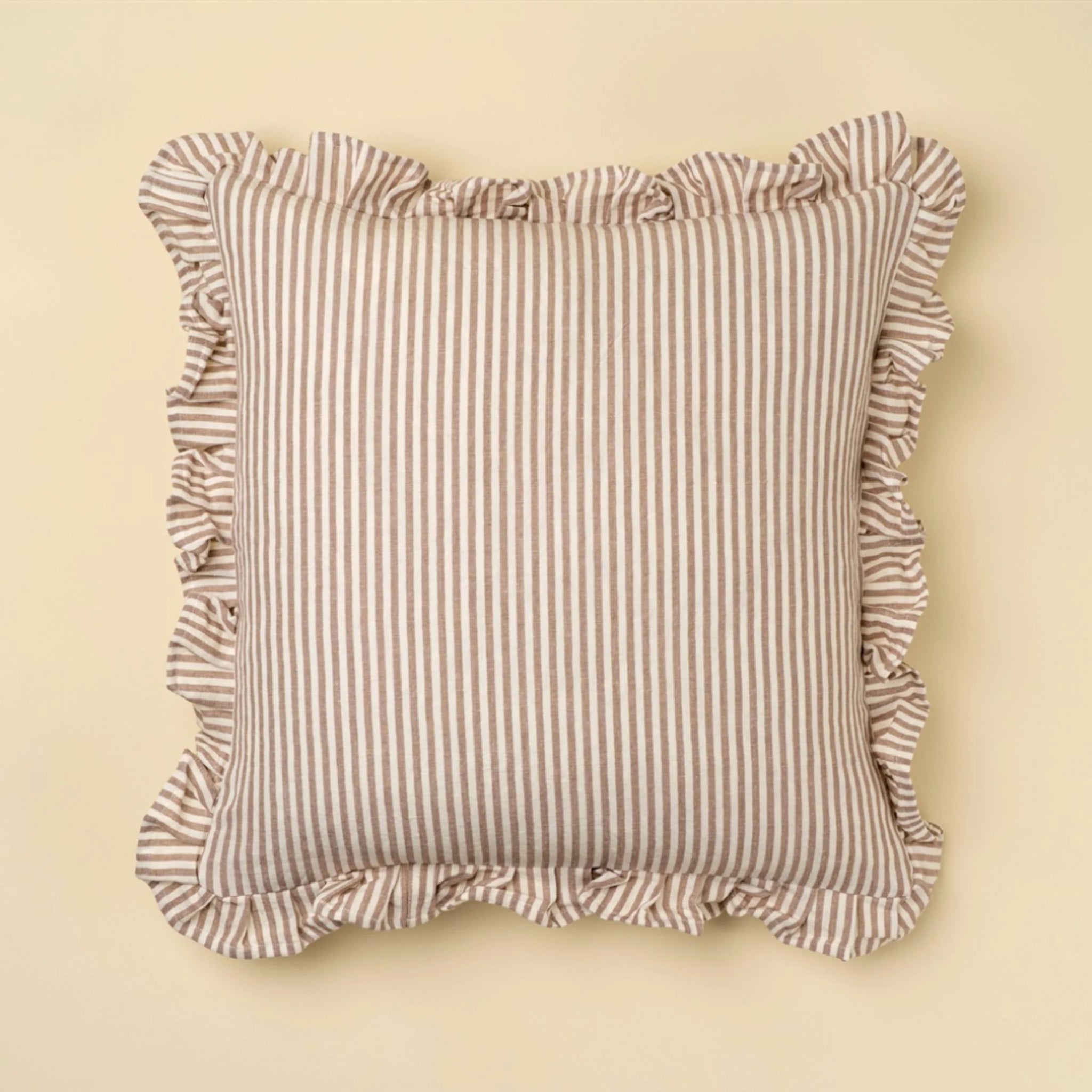 Ruffle Thin Stripe Beige 20x20 Pillow With Insert