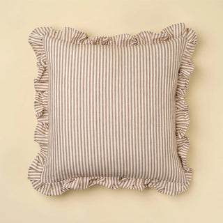 Ruffle Thin Stripe Beige 20x20 Pillow With Insert